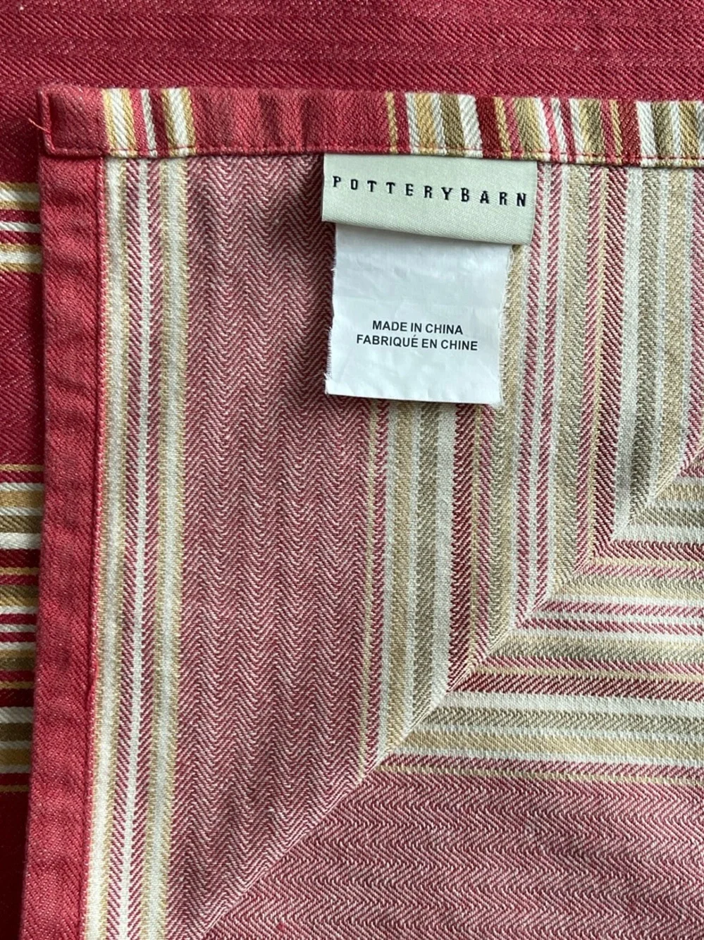 Pottery Barn Hudson Stripe Cafe 3 Curtains And 2 Valances Set Red Tan Cream